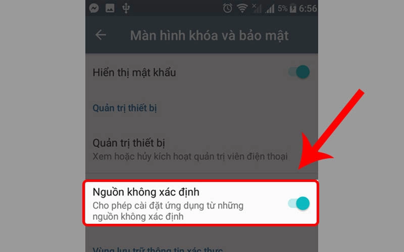Cài đặt điện thoại hiển thị tùy chọn “Nguồn không xác định”.